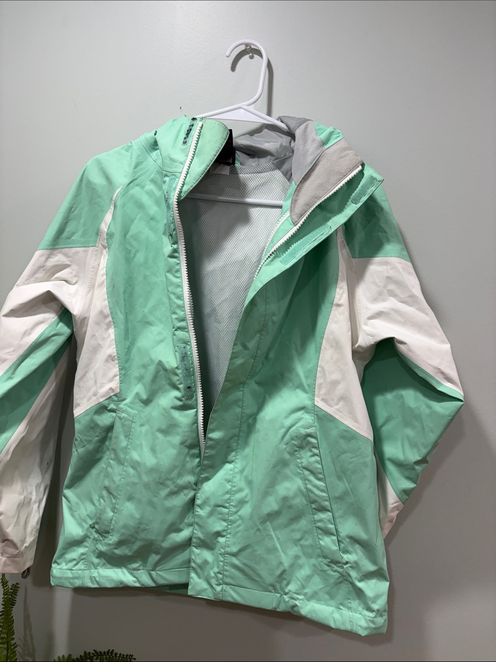 North Face Mint and White Girls Waterproof Jacket